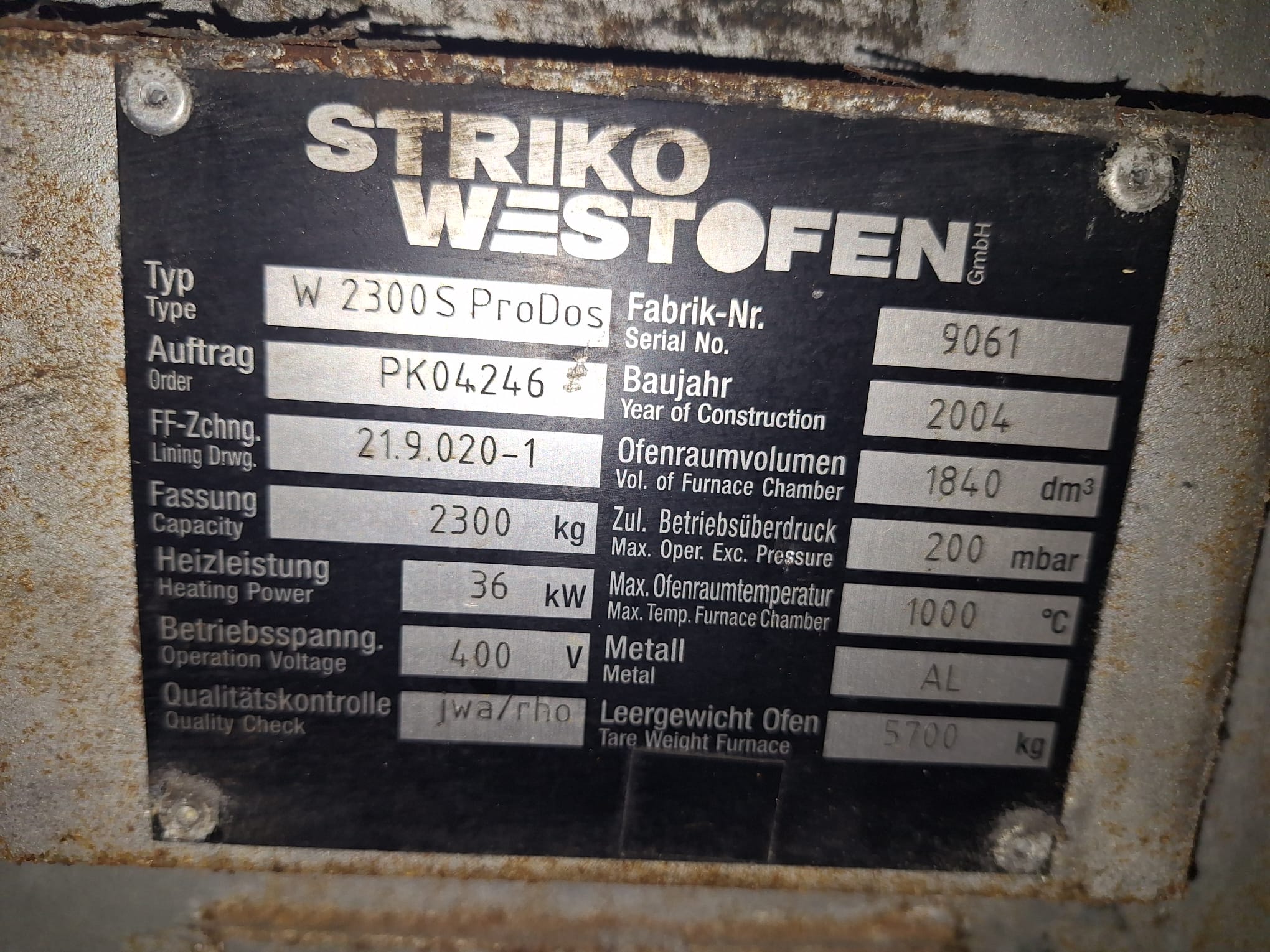 StrikoWestofen W 2300 S ProDos 3 Four de dosage O1815, utilisé